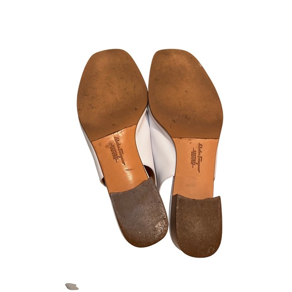 Salvatore Ferragamo White Leather Slingback Heels Gold Buckle Women's Size 9.5 B - Picture 15 of 15